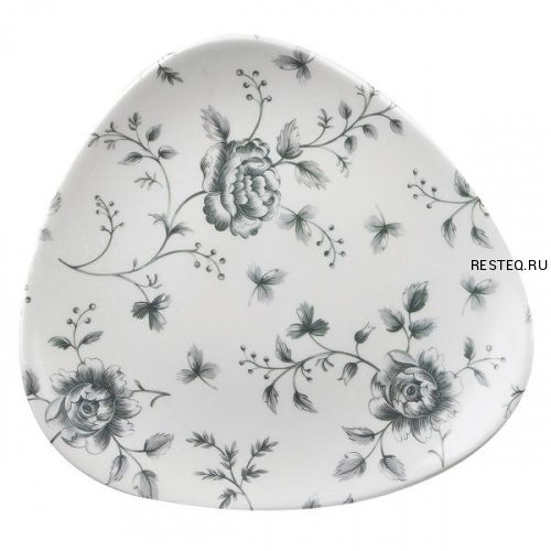 Тарелка мелкая треугольная 22,9см, без борта, Vintage Prints, цвет Grey Rose Chintz RCGTR91
