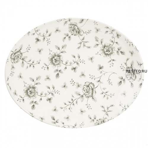 Блюдо овальное 31,7х25,5см, без борта, Vintage Prints, цвет Grey Rose Chintz RCGOP121