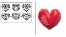 Форма д/шок. конфет "Diamond Heart" 70x66 h20мм , 6шт,  п/к MA3015