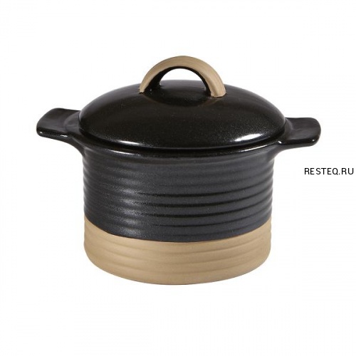 Кокотница 0,34л d14см h7см, с ручками и крышкой, керамика, Igneous Black ZCBKIGC11
